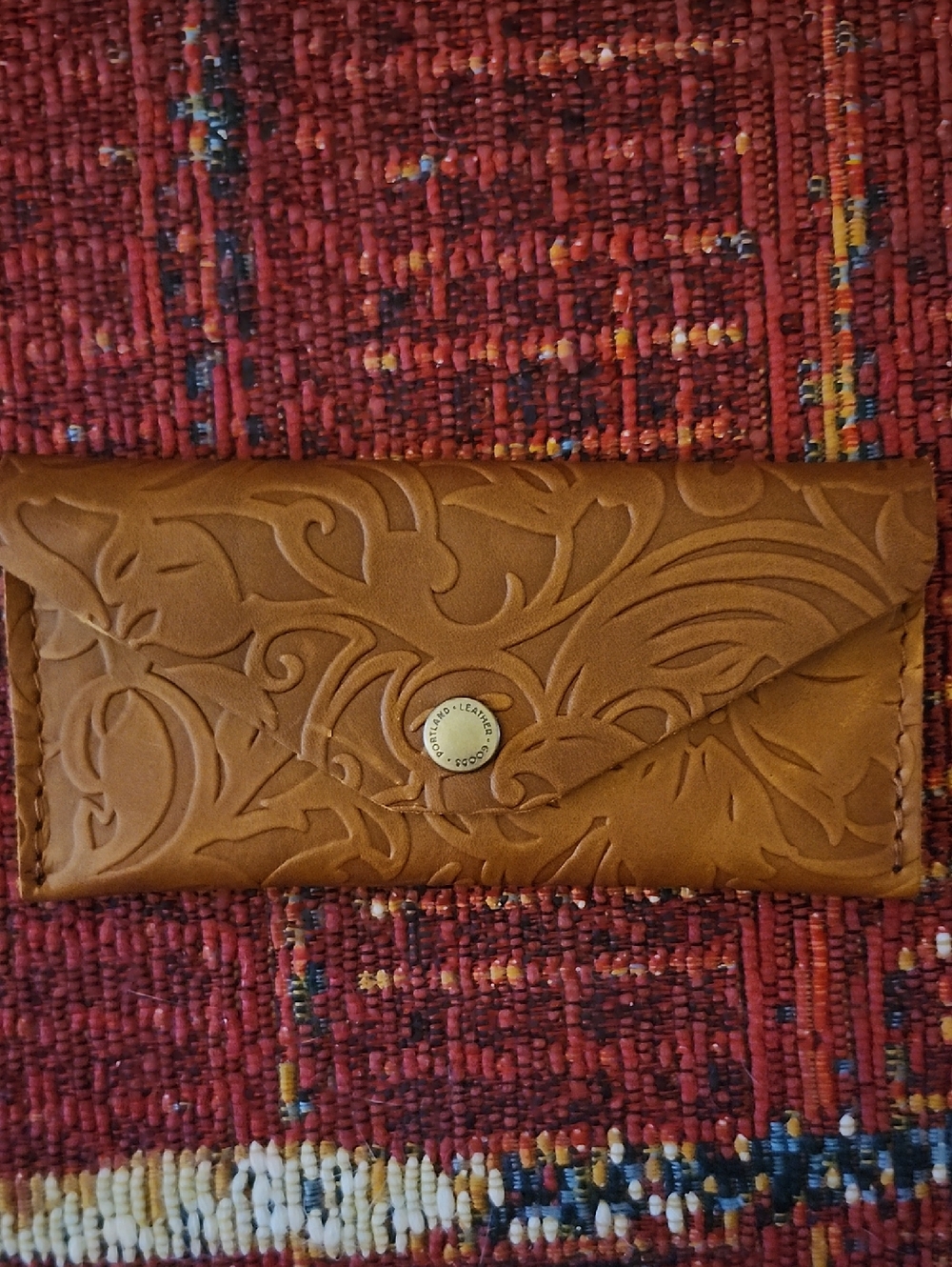 New!  Portland Leather Embossed Brown Leather Zip Wallet